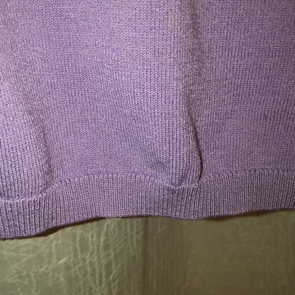 Ann Taylor L Lavender White Knit Short Sleeve Pullover Top Embroidered Sleeves - Picture 11 of 13